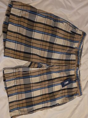 Izod Tan, Blue & White Plaid Cotton Shorts 36 NWT